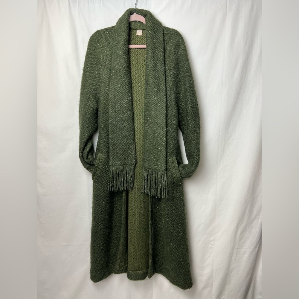 Rare 70s Luxury Nina Ricci West End Forest Green Mohair Scarf Long Sweater Coat - Picture 4 of 16